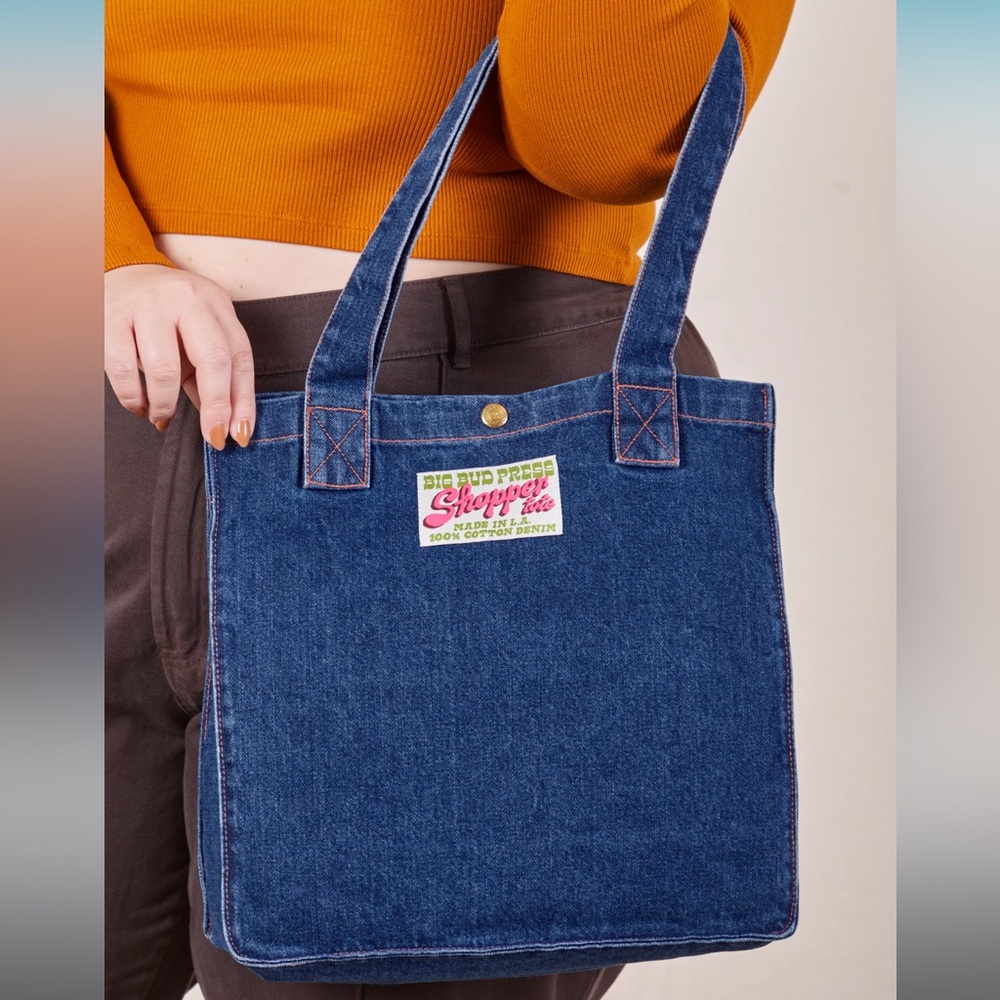 NWOT Big Bud Press Dark Wash Denim Shopper Tote Bag - Picture 4 of 8